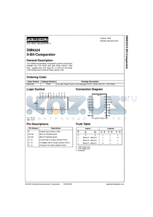 DM9324 datasheet - 5-Bit Comparator