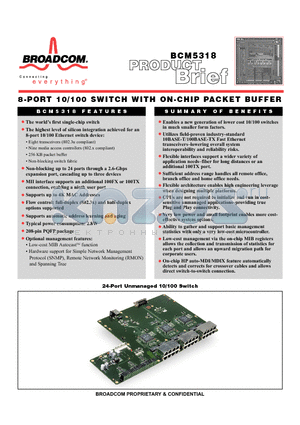 BCM5318 datasheet - 8 PORT 10/100 SWITCH WITH ON CHIP PACKET