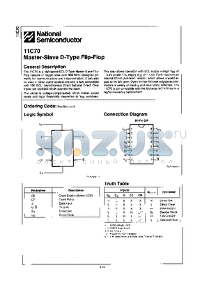 11C70 datasheet - MASTER-SLAVE D-TYPE FLIP-FLOP