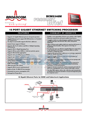 BCM5346M datasheet - 16 PORT GIGABIT ETHERNET SWITCHING PROCESSOR