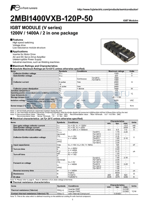 2MBI1400VXB-120P-50 datasheet - IGBT MODULE (V series) 1200V / 1400A / 2 in one package