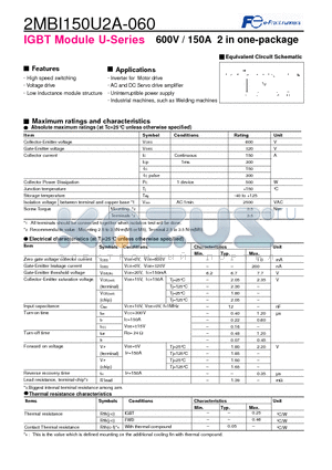 2MBI150U2A-060 datasheet - IGBT Module U-Series 600V / 150A 2 in one-package