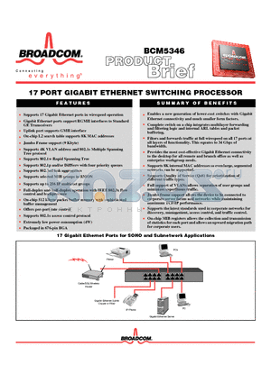 BCM5346 datasheet - 17 PORT GIGABIT ETHERNET SWITCHING PROCESSOR