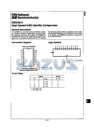 DM93S47 datasheet - HIGH SPEED 6-BIT IDENTITY COMPARATOR