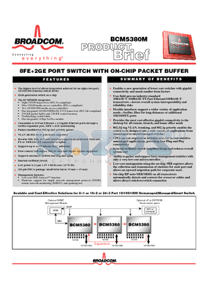 BCM5380M datasheet - 8FE2GE PORT SWITCH WITH ON-CHIP PACKET BUFFER