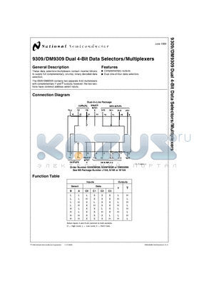 DM9309N datasheet - Dual 4-Bit Data Selectors/Multiplexers