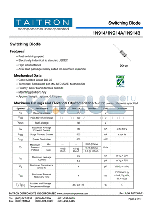 1N914A datasheet - Switching Diode