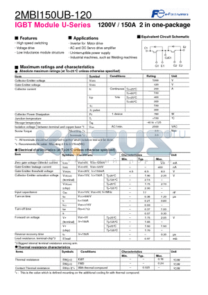 2MBI150UB-120 datasheet - IGBT Module U-Series 1200V / 150A 2 in one-package