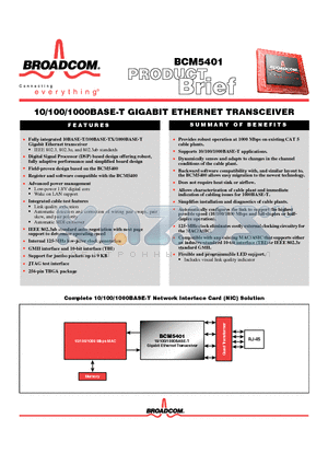 BCM5401 datasheet - 10/100/1000BASE-T GIGABIT ETHERNET TRANSCEIVER