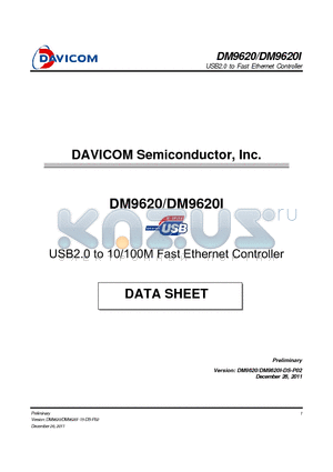 DM9620EP datasheet - USB2.0 to 10/100M Fast Ethernet Controller