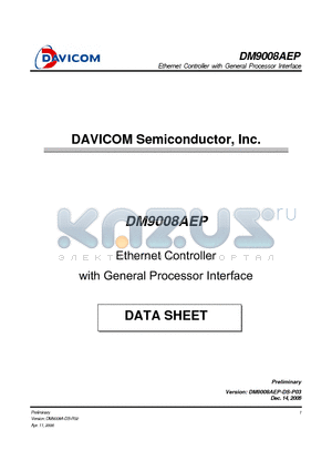 DM9008AEP datasheet - Ethernet Controller with General Processor Interface