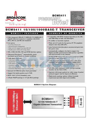 BCM5411 datasheet - 10/100/1000BASE-T TRAMSCEIVER