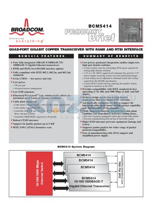 BCM5414 datasheet - QUAD-PORT GIGABIT COPPER TRANSCEIVER