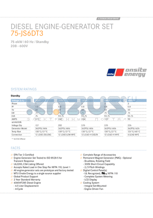 75-JS6DT3 datasheet - Diesel Engine-Generator Set