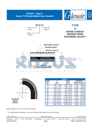 750-031-16 datasheet - Flexible Metal-Core Conduit