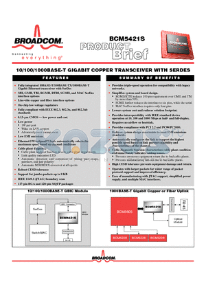 BCM5421S datasheet - 10/100/1000BASE-T GIGABIT COPPER TRANSCEIVER