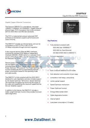 DM9701F datasheet - Gigabit Ethernet PHY Transceiver