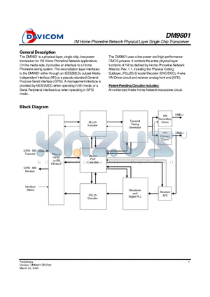 DM9801E datasheet - 1M home Phonrline Network Physical Layer Single Chip Transceiver