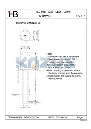 560MY8C datasheet - 5.0 mm DIA LED LAMP