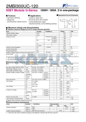 2MBI300UC-120 datasheet - IGBT Module U-Series 1200V / 300A 2 in one-package