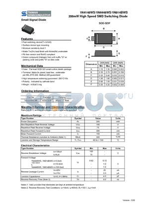 1N914BWS datasheet - 200mW High Speed SMD Switching Diode