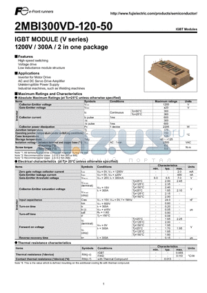 2MBI300VD-120-50 datasheet - IGBT MODULE (V series) 1200V / 300A / 2 in one package