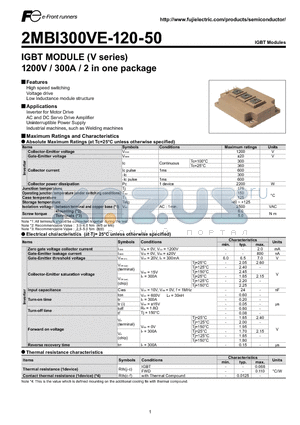2MBI300VE-120-50 datasheet - IGBT MODULE (V series) 1200V / 300A / 2 in one package