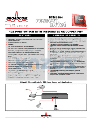 BCM5384_04 datasheet - 4GE PORT SWITCH WITH INTEGRATED GE COPPER PHY