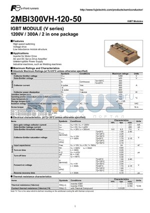 2MBI300VH-120-50 datasheet - IGBT MODULE (V series) 1200V / 300A / 2 in one package