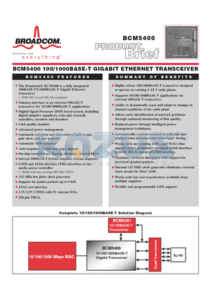 BCM5400 datasheet - 100/1000 BASE-T GIGABIT ETHERNET TRANSCEIVER