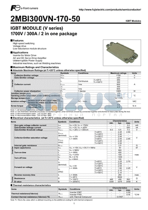 2MBI300VN-170-50 datasheet - IGBT MODULE (V series) 1700V / 300A / 2 in one package