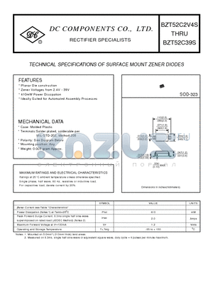 BZT52C39S datasheet - TECHNICAL SPECIFICATIONS OF SURFACE MOUNT ZENER DIODES