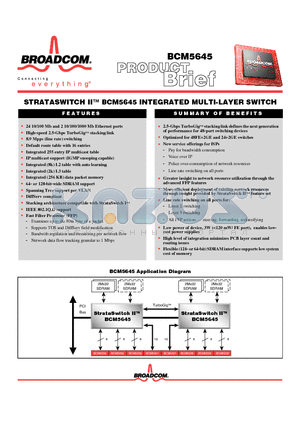 BCM5645 datasheet - STRATASWITCH II BCM5645 INTEGRATED MULTI-LAYER SWITCH