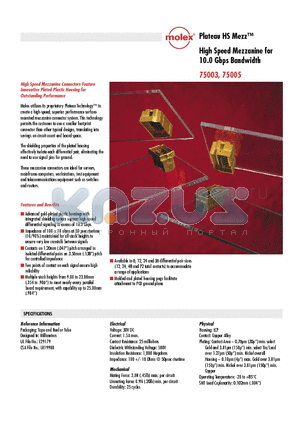 75003-0205 datasheet - High Speed Mezzanine for 10.0 Gbps Bandwidth