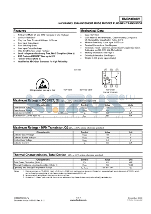 DMB53D0UV datasheet - N-CHANNEL ENHANCEMENT MODE MOSFET PLUS NPN TRANSISTOR