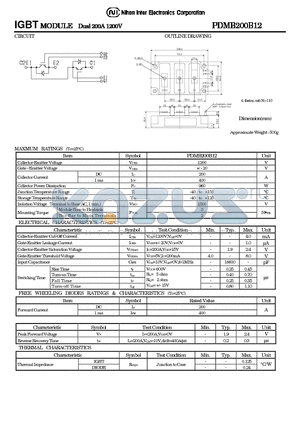 DMB200B12 datasheet - IGBT MODULE Dual 200A 1200V