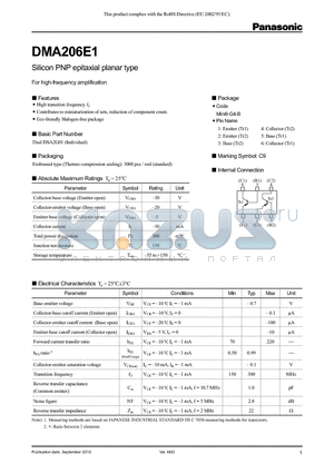 DMA206E1 datasheet - Silicon PNP epitaxial planar type