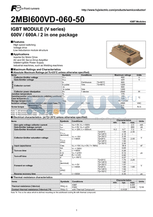 2MBI600VD-060-50 datasheet - IGBT MODULE (V series) 600V / 600A / 2 in one package