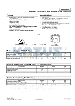 DMB54D0UV-7 datasheet - N-CHANNEL ENHANCEMENT MODE MOSFET PLUS PNP TRANSISTOR