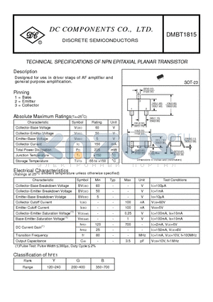 DMBT1815 datasheet - TECHNICAL SPECIFICATIONS OF NPN EPITAXIAL PLANAR TRANSISTOR