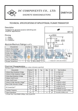 DMBT4124 datasheet - TECHNICAL SPECIFICATIONS OF NPN EPITAXIAL PLANAR TRANSISTOR