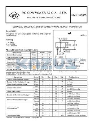 DMBT2222A datasheet - TECHNICAL SPECIFICATIONS OF NPN EPITAXIAL PLANAR TRANSISTOR