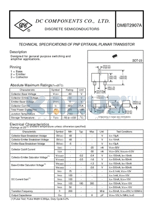 DMBT2907A datasheet - TECHNICAL SPECIFICATIONS OF PNP EPITAXIAL PLANAR TRANSISTOR