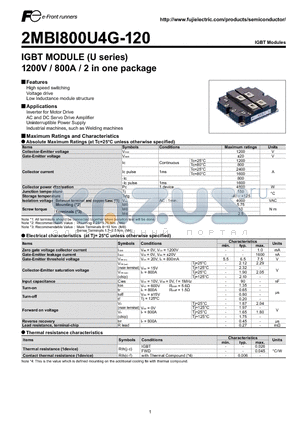 2MBI800U4G-120 datasheet - IGBT MODULE (U series) 1200V / 800A / 2 in one package