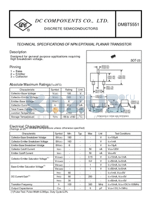 DMBT5551 datasheet - TECHNICAL SPECIFICATIONS OF NPN EPITAXIAL PLANAR TRANSISTOR