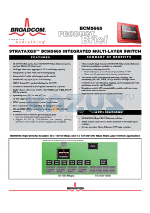 BCM5665 datasheet - STRATAXGS BCM5665 INTEGRATED MULTI-LAYER SWITCH