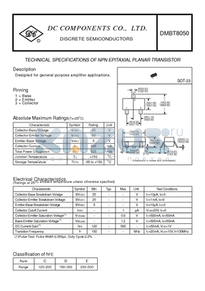 DMBT8050 datasheet - TECHNICAL SPECIFICATIONS OF NPN EPITAXIAL PLANAR TRANSISTOR