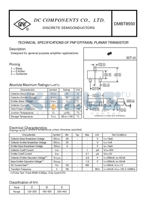 DMBT8550 datasheet - TECHNICAL SPECIFICATIONS OF PNP EPITAXIAL PLANAR TRANSISTOR