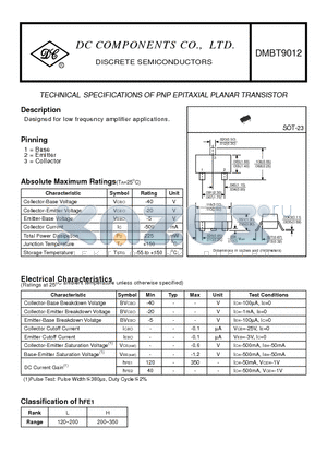 DMBT9012 datasheet - TECHNICAL SPECIFICATIONS OF PNP EPITAXIAL PLANAR TRANSISTOR