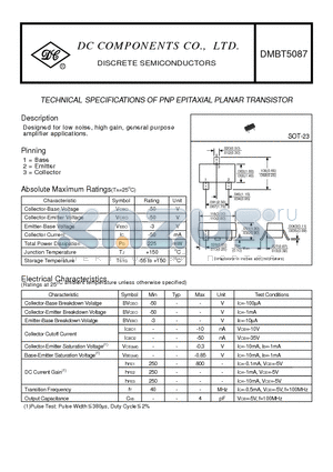 DMBT5087 datasheet - TECHNICAL SPECIFICATIONS OF PNP EPITAXIAL PLANAR TRANSISTOR